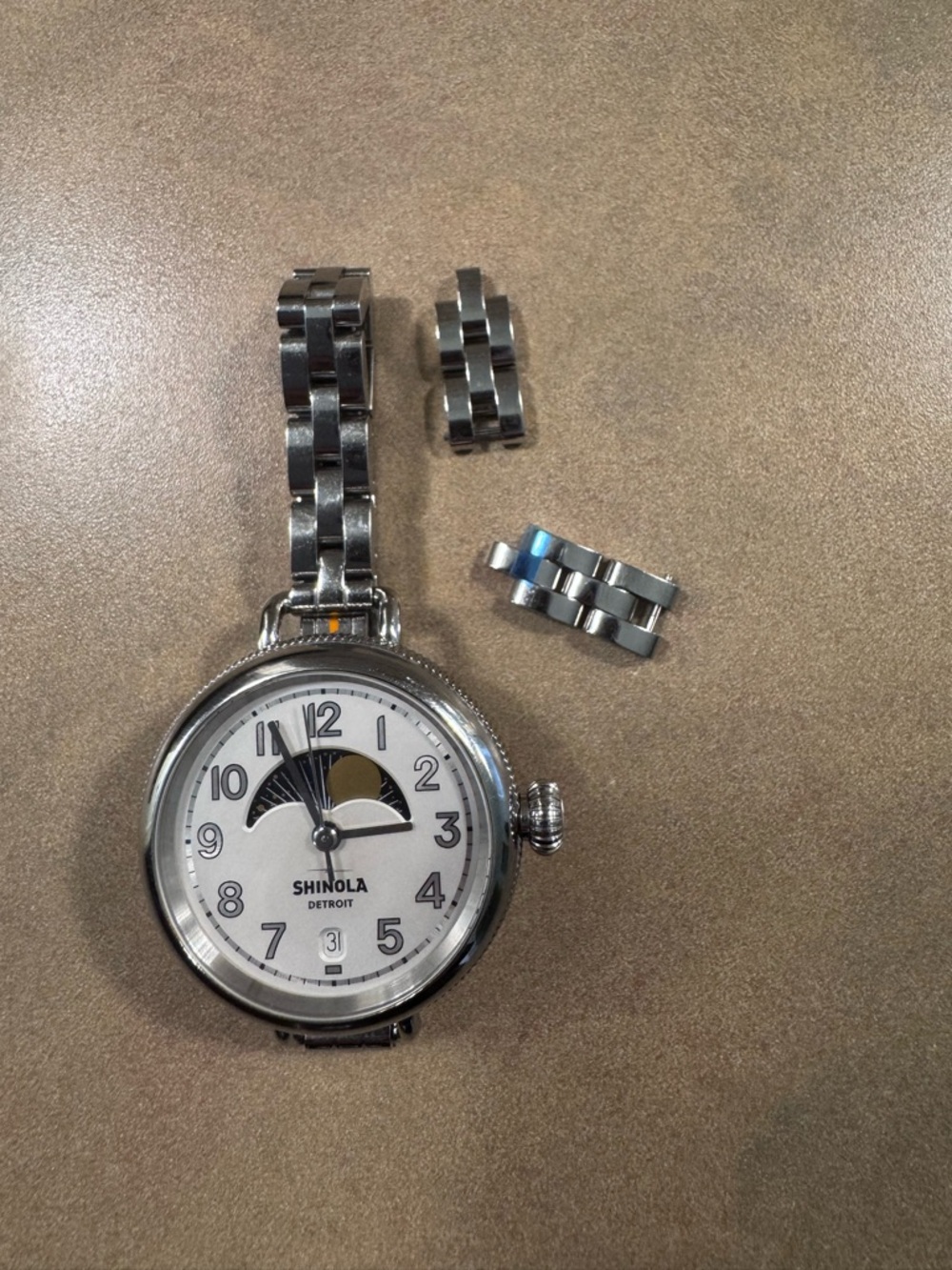 Shinola Silver Moonphase Dial Birdy Watch